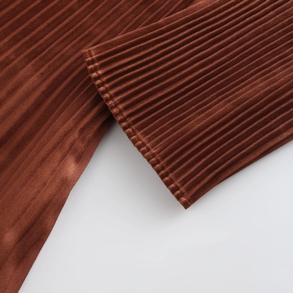 Solei Long Sleeve Bronze Micro Pleat Dress - Picture 4 of 4